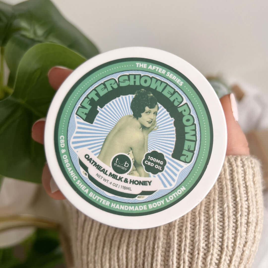 Tub Therapy After Shower Power CBD and Organic Shea Butter Handmade Body Lotion in Oatmeal Milk & Honey