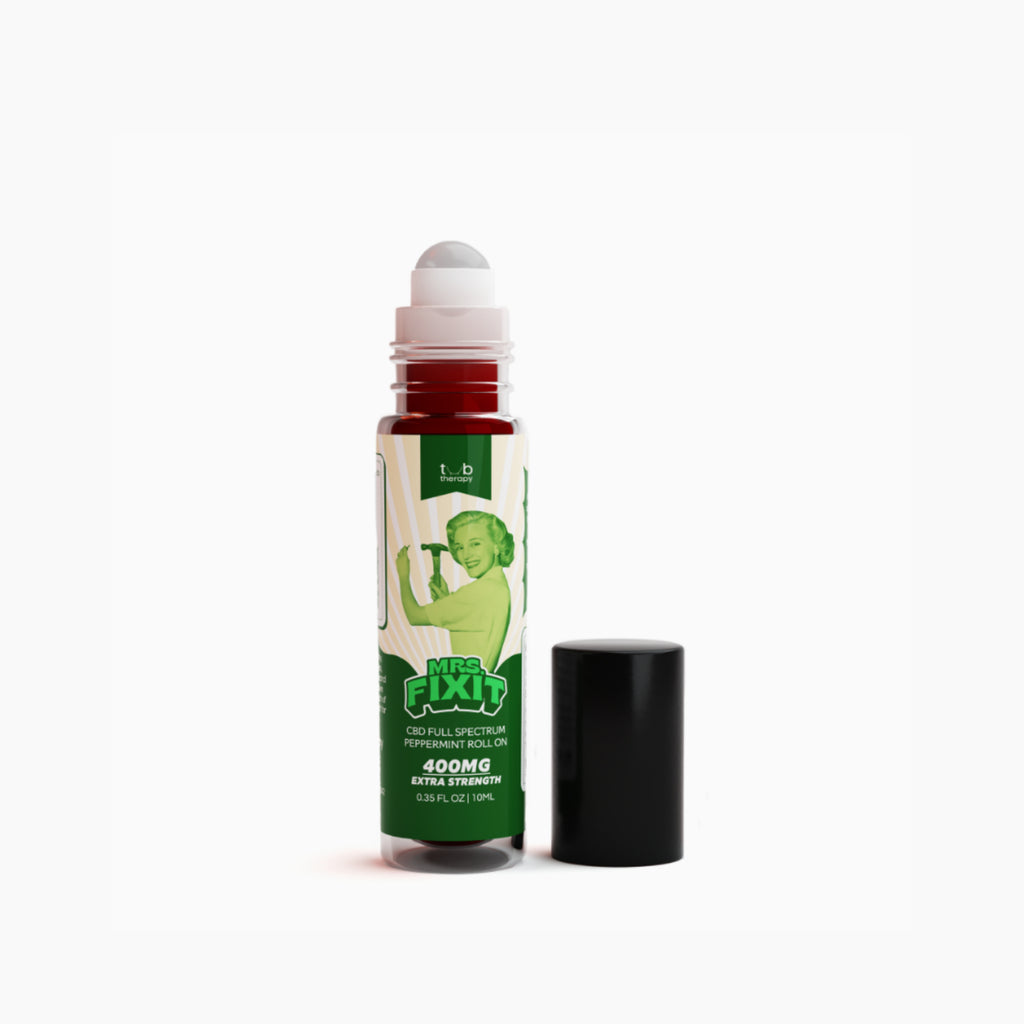 Mrs. Fixit CBD Full Spectrum Peppermint Roll On. Rapid cooling relief for a variety of conditions including nausea, itching, stomach cramps, common cold and headaches.